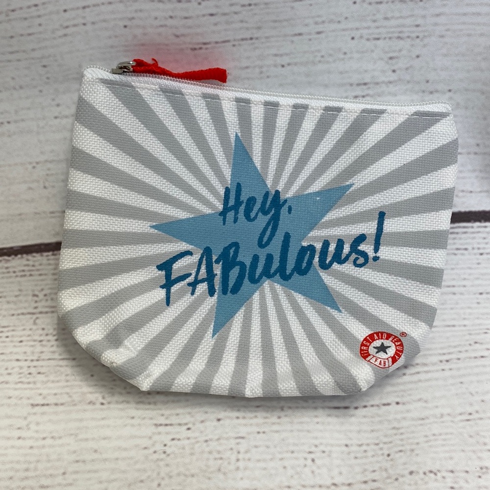 Small white make up bag pouch F.A.B. First Aid Beauty "Hey, Fabulous!"